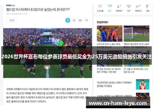 2026世界杯宣布每位参赛球员最低奖金为25万美元激励措施引发关注