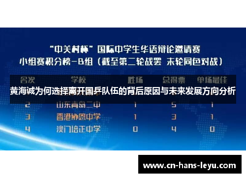 黄海诚为何选择离开国乒队伍的背后原因与未来发展方向分析